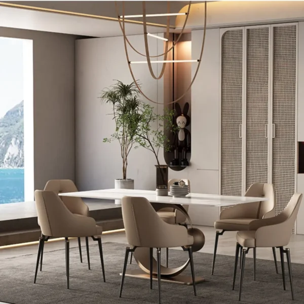Metal Furniture Sets Stainless Steel Marble Table Dining Set Modern Dining Table Custom Multi-seater Suits - Image 3