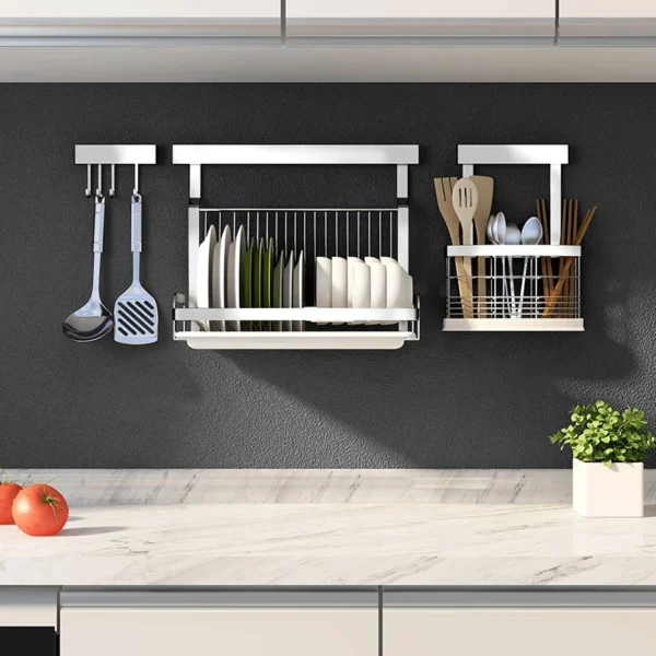 No punching set kitchen organization stainless steel wall mounted shelf Holders spice dish drying rack vegetable storage basket - Image 3