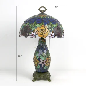LongHuiJing Tiffany Style Stained Glass Table Lamp Rose Flower Desk La ps Accent Light