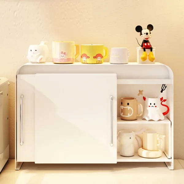 kitchen iron capacity storage tableware double-layer season rack shelves box cabinet Countertop cup holder with side pull door - Image 3