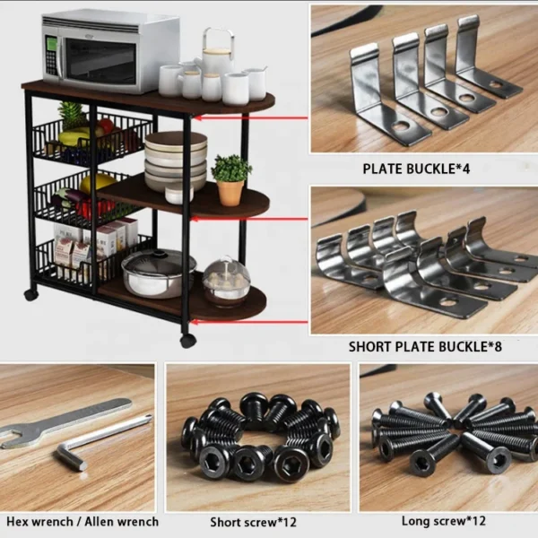 NEW multi-function metal wooden kitchen trolley cart shelf storage Vegetable fruit basket shelves organizer microwave oven rack - Image 5