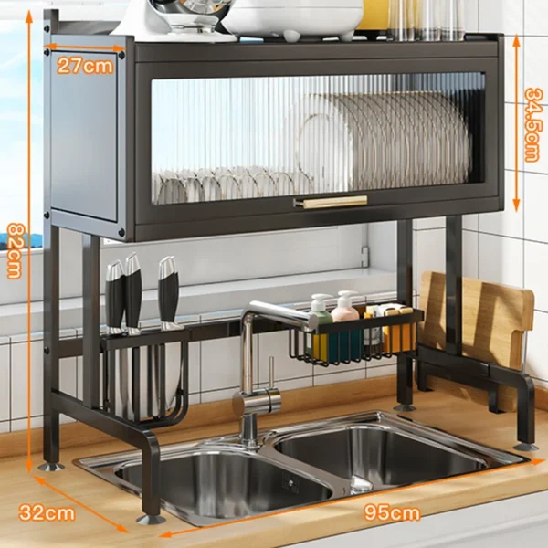 fruit shelf organizer storage holder with cabinet door drainboard set kitchen plate dish drying rack steel over telescopic sink - Image 4