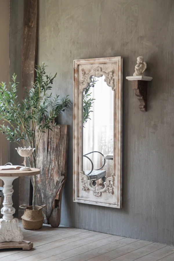 Stock large size decorative plain retro white wood wall mirror worn hanging mirror long square frame mirror - Image 2