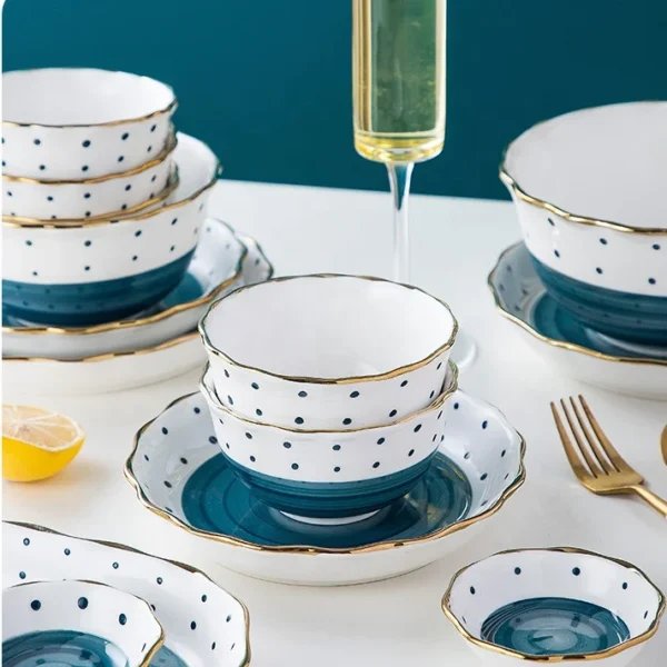 34PCS Household kitchen gadgets Jingdezhen Porcelain Bowl Dish Ceramic Dinner set Bone China Tableware Set - Image 3