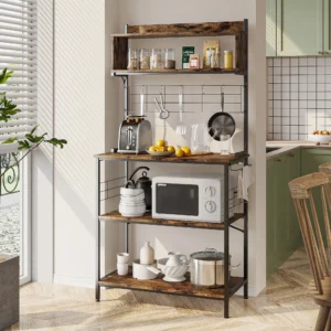 Wooden & Stainless Steel Floor Standing Kitchen Rack Food Display Shelf Supermarket Display Racks For Kitchenware