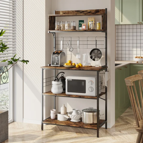Wooden & Stainless Steel Floor Standing Kitchen Rack Food Display Shelf Supermarket Display Racks For Kitchenware