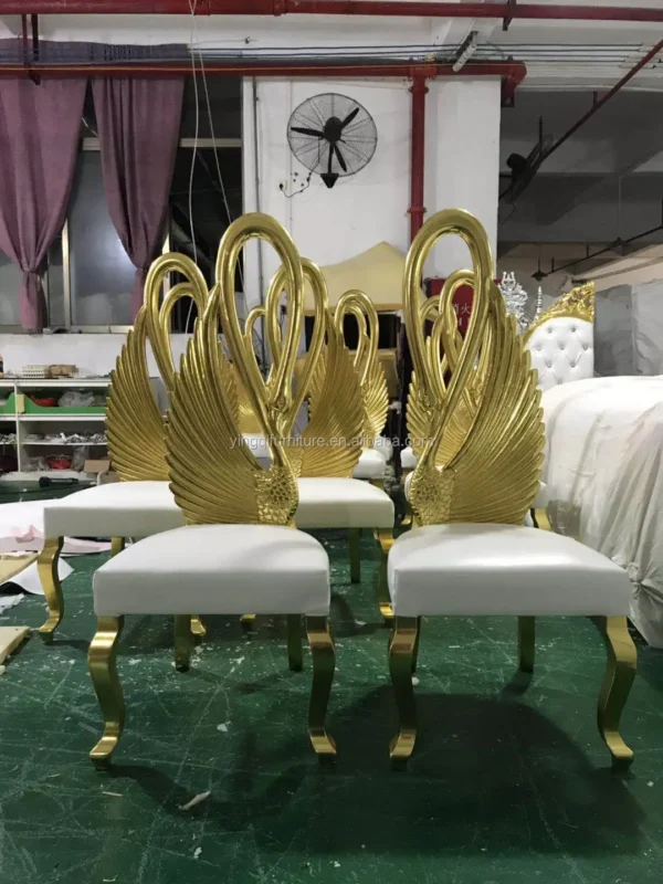 Wooden Carving Swan Wedding Bride and Groom Chairs - Image 2