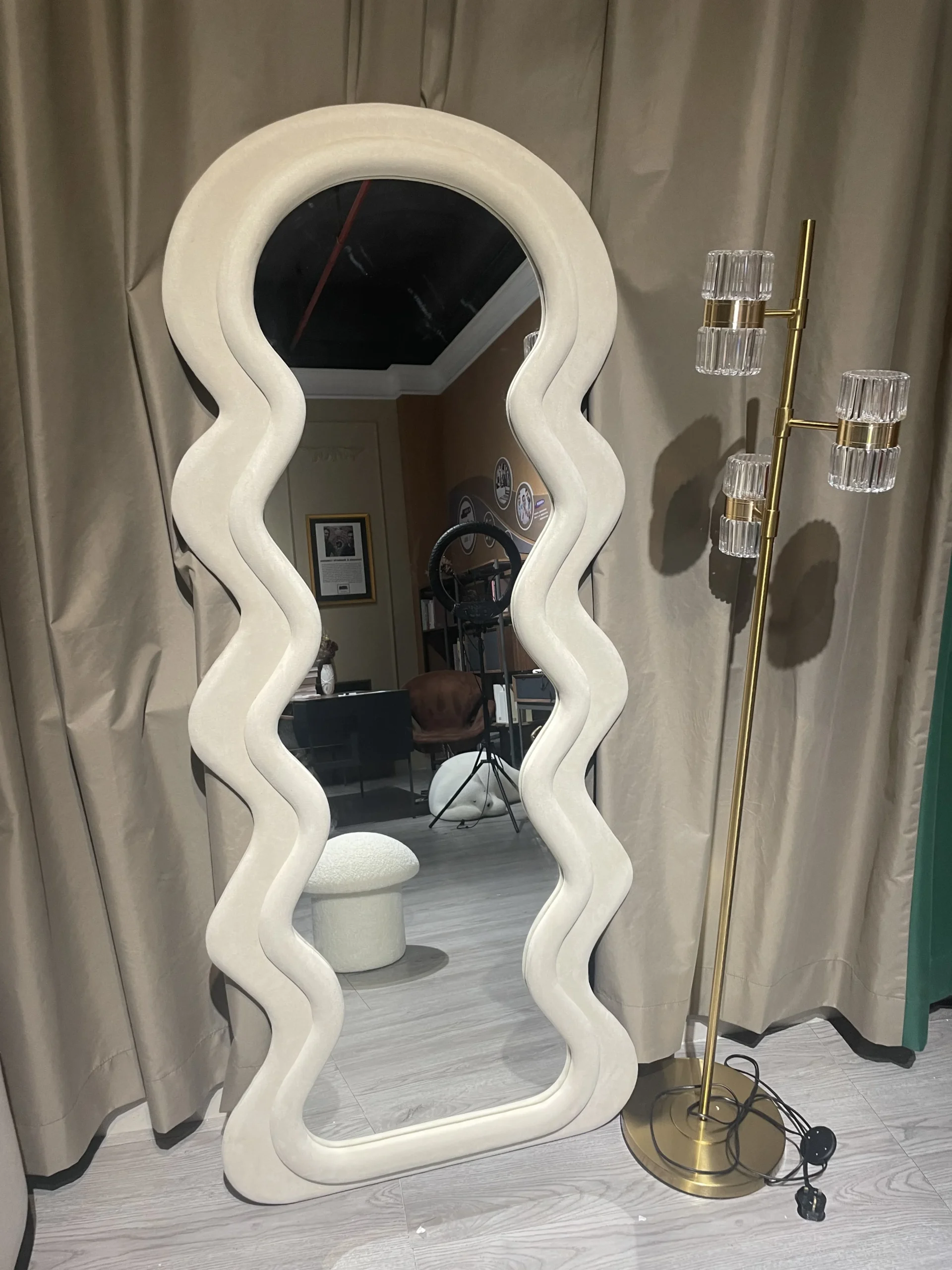 Ins famous Full body decorative fitting room dressing cloakroom household  wall-mounted wave mirror