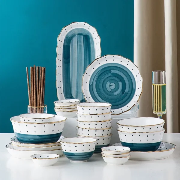 34PCS Household kitchen gadgets Jingdezhen Porcelain Bowl Dish Ceramic Dinner set Bone China Tableware Set - Image 6