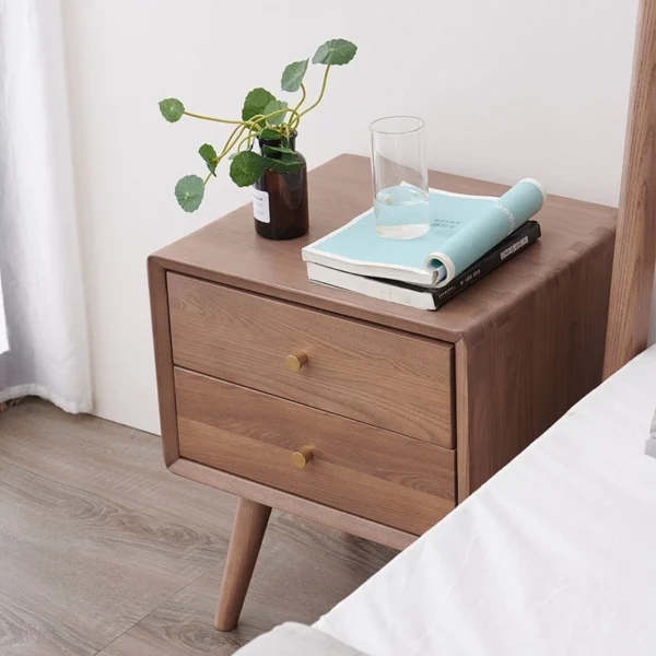 Good Quality ash Wood Bedside Tables Nightstands Bedroom Side Tables Storage Unit With 2 Drawer - Image 5