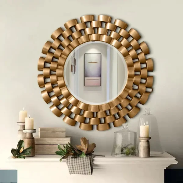 80*80cm Factory Supply Retro Large Size Gold Living Room Decoration Mirror Home Round Wall Hanging Wall Mirror - Image 3