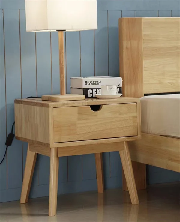 Nordic Style Solid Wooden Furniture Bedroom Bedside Table High Quality Modern Wood Nightstand With Drawer