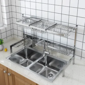 stainless steel shelf drain dish drying  storage rack over sink kitchen plate rack dish suitable for use in 15~17 inch sinks
