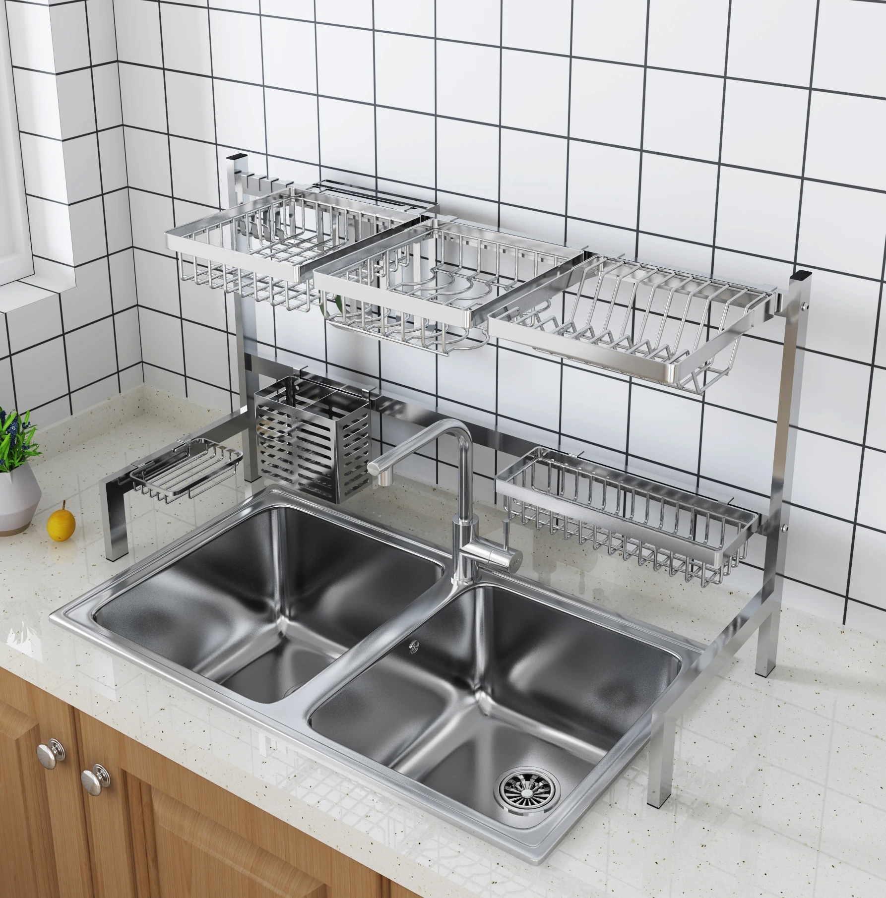 stainless steel shelf drain dish drying  storage rack over sink kitchen plate rack dish suitable for use in 15~17 inch sinks