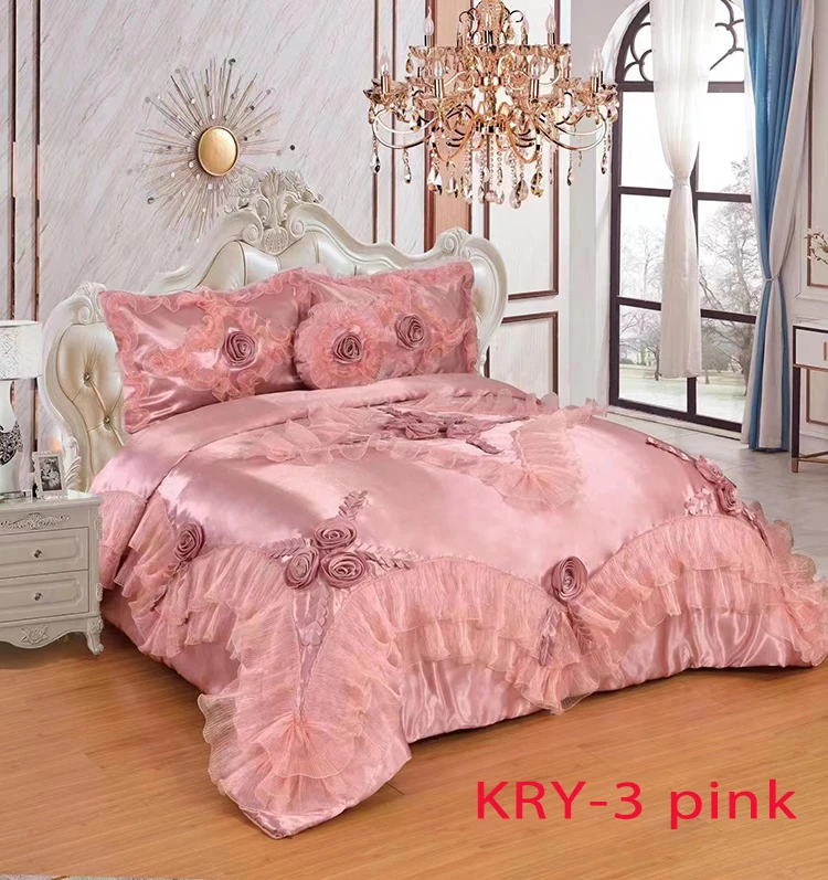 Family Home Soft Feeling Satin Silk Bedding Set Living Room Bedding King Size Bedding Set
