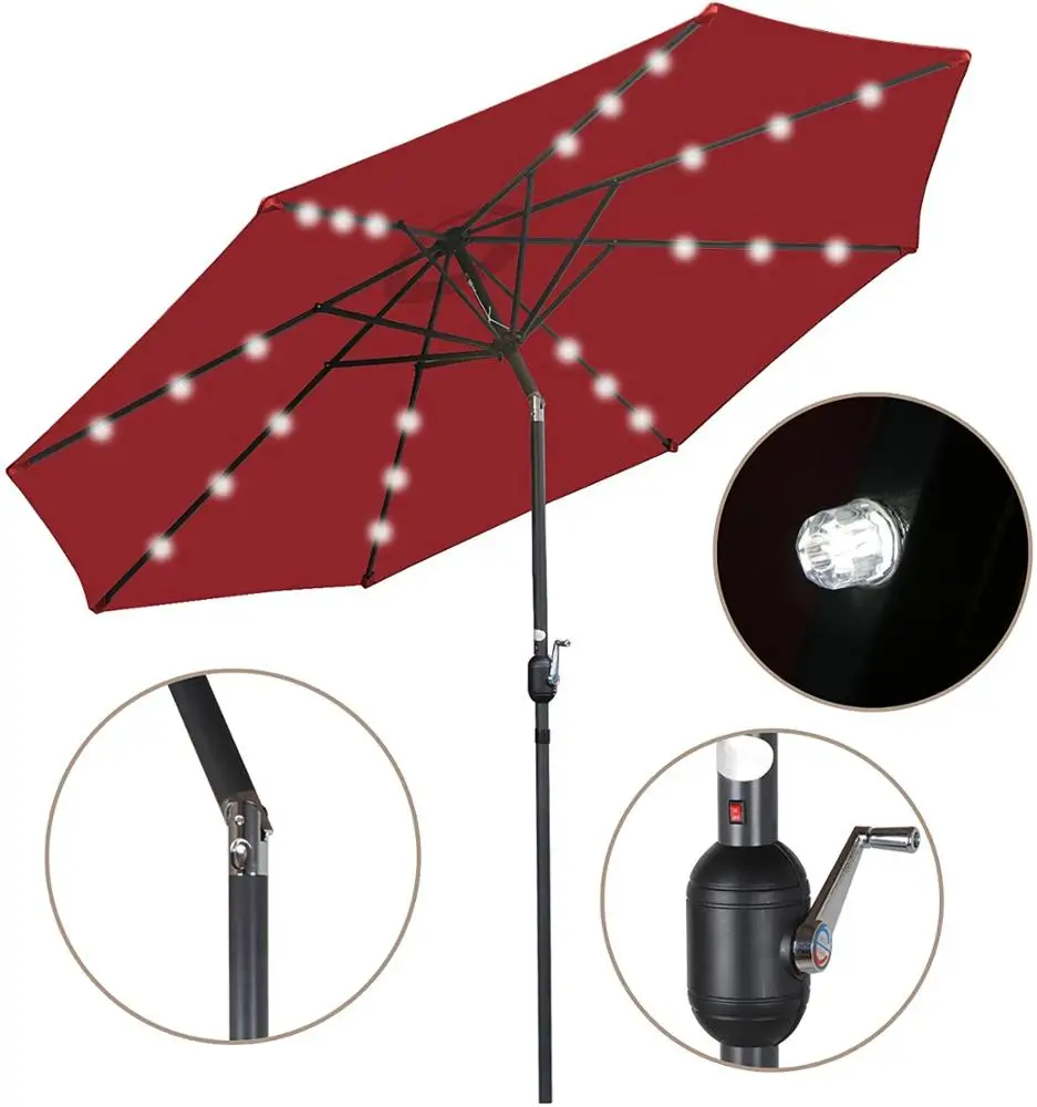 Steel solar beach garden patio umbrella outdoor with LED lights