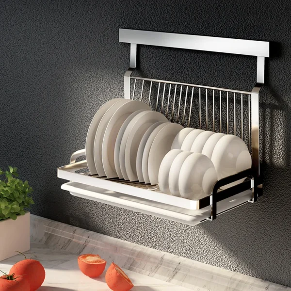No punching set kitchen organization stainless steel wall mounted shelf Holders spice dish drying rack vegetable storage basket - Image 4