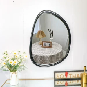 51X91cm Unique design creative large wooden frame mirrors irregular black solid wood wall mirror for living room