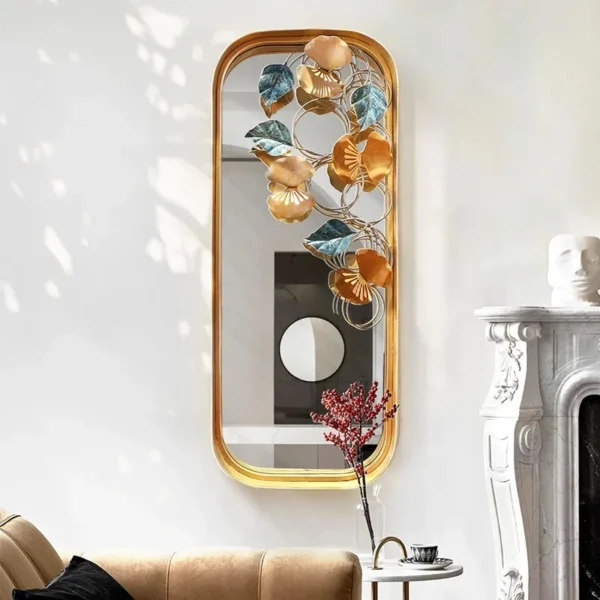 32*82cm French light luxury living room background wall creative petal wall metal decoration mirror porch bedroom pendant - Image 2