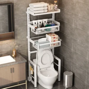 4 tier adjustable over toilet stand paper iron metal shelf organizer bathroom  corner basket rack storage shelves cabinet holder