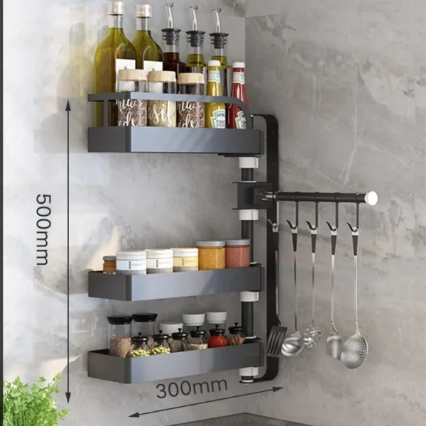 Over Sink Kitchen Rack Black Kitchen Storage stand Wall-mounted Spice Rack Punch-free 360 rotation Kitchen spice Organizer Shelf - Image 4