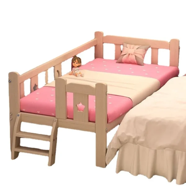 Safe no edges widened solid wood children's bed splicing large bed stable detachable solid wood children's bed - Image 6