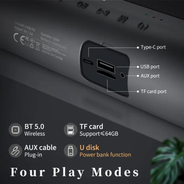 Blue Tooth Speaker 80W High Power Output Subwoofer Deep Bass Portable HiFi Best Quality Stereo Surround Sound Effect Boombox - Image 4