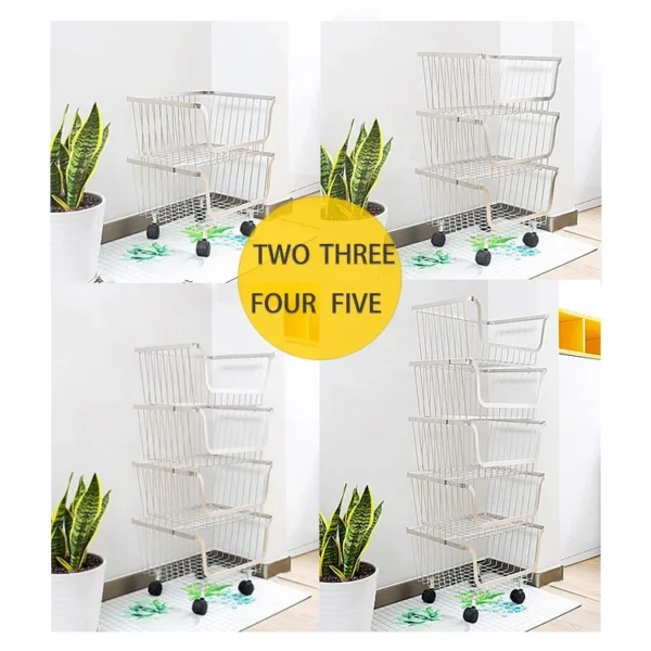 Antirust 5 Layers Removable Kitchen Organizer Cart Clothe Towel Bathroom Body Wash Shelf Dirty Clothes Storage Basket - Image 3