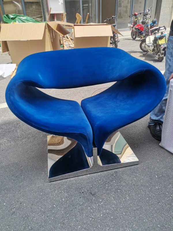 Modern designer furniture Tubular steel and Fabric Ribbon Chair and Ottoman for Living Room Furniture - Image 3