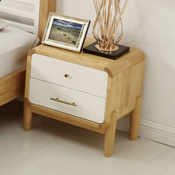 Mid-Century Oak Color Wooden Nightstand with 2-Drawers Small Side End Table with Storage Bedroom Nightstand - Image 2