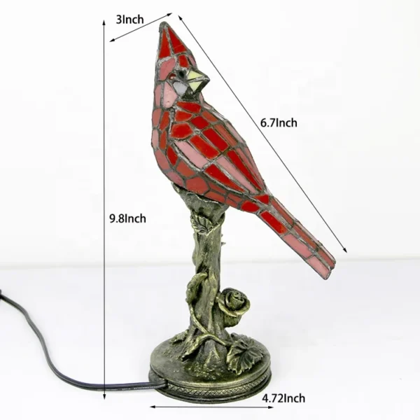 LongHuiJing Small Vintage Tiffany Style Stained Glass Red Cardinal Accent Table Lamp  Bird home decor desk lights - Image 4