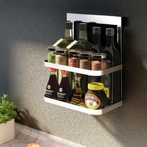 No punching set kitchen organization stainless steel wall mounted shelf Holders spice dish drying rack vegetable storage basket - Image 5