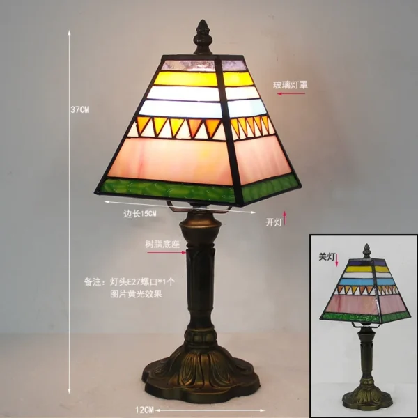 Tiffany Style Table Lamp Banker 8inch Stained Glass Peacock Floral Vintage Antique Light Decor Nightstand - Image 2