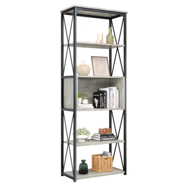 5 Tier Tall Bookcase Wood Storage Rack with Open Shelves Standing Shelving Unit for Bedroom Living Room and Home Office - Image 5