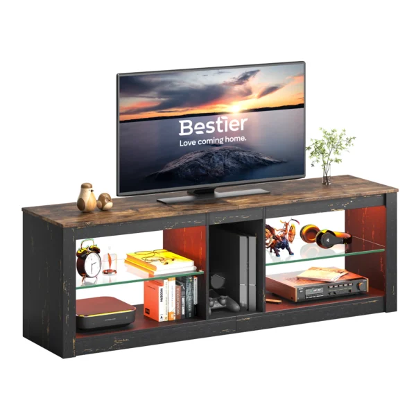 Entertainment Center Industrial Design TV Stand Console Table TV Cabinet Lowboard with 2 Glass Shelves - Image 6