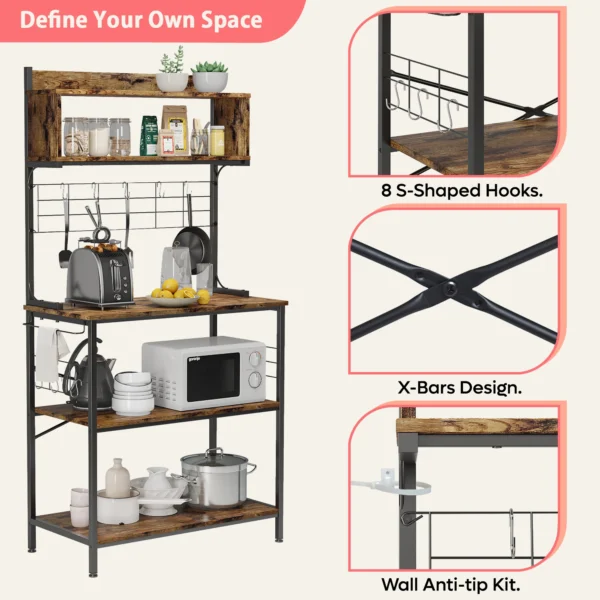 Wooden & Stainless Steel Floor Standing Kitchen Rack Food Display Shelf Supermarket Display Racks For Kitchenware - Image 4