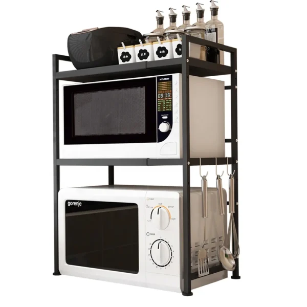 Microwave Stand Oven Rack Expandable Countertop Kitchen Utensils Tableware Storage Carbon Steel Over Shelf Countertop 3 Tier - Image 6