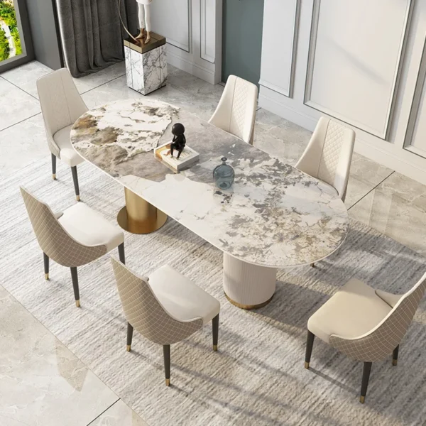 Metal Furniture Sets Factory Gold Stainless Steel Dining Table Marble Dining Table Set Modern Marble Dining Table Set - Image 5