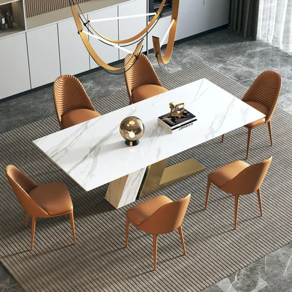 Lindsay Luxury Stainless Steel Square Dining Table Set Marble Furniture Imported Modern Dining Room Chairs Dining Tables - Image 2