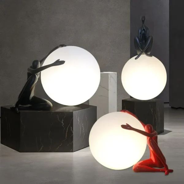 Living room home decor humanoid holding led table lamp resin minimalist desk lamp hotel bedroom bedside modern luxury table lamp