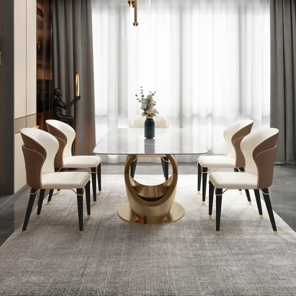 Dining Table Sets Glass Top Modern Luxury Dining Table Marble Design Furniture High Gloss Stainless Steel Metal Large Dining Tab - Image 2