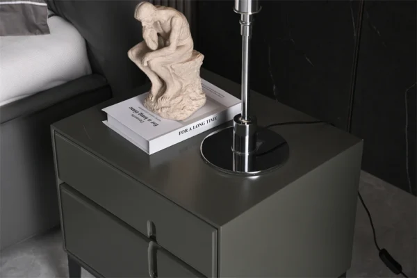 Modern Furniture Nightstands Italian Beside Cabinet Drawer Solid Grey Nightstand Bedside Table - Image 2