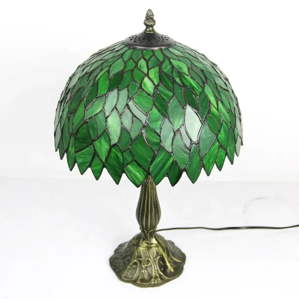 LongHuiJing Green Leaf Tiffany Style Table Lamp Bedroom Livingroom Light Stained Glass Desk lamps - Image 4