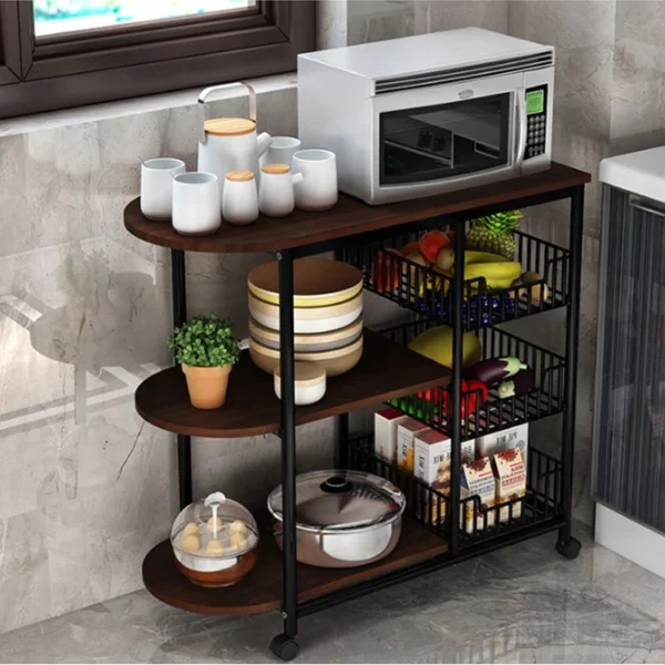 NEW multi-function metal wooden kitchen trolley cart shelf storage Vegetable fruit basket shelves organizer microwave oven rack - Image 6