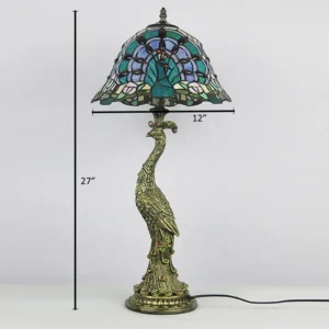 LongHuiJing TiffanyStyle Jeweled Harlequin Peacock Stained Glass Accent Lamp Blue NEW