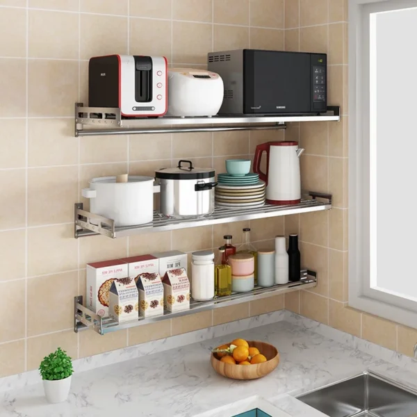 stainless steel metal kitchen shelf wall mounted rack microwave oven stand