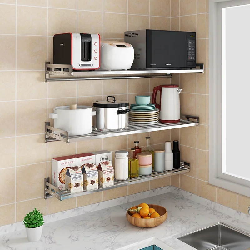 stainless steel metal kitchen shelf wall mounted rack microwave oven stand