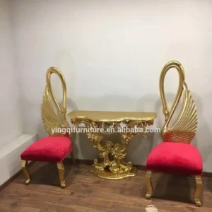 Wooden Carving Swan Wedding Bride and Groom Chairs