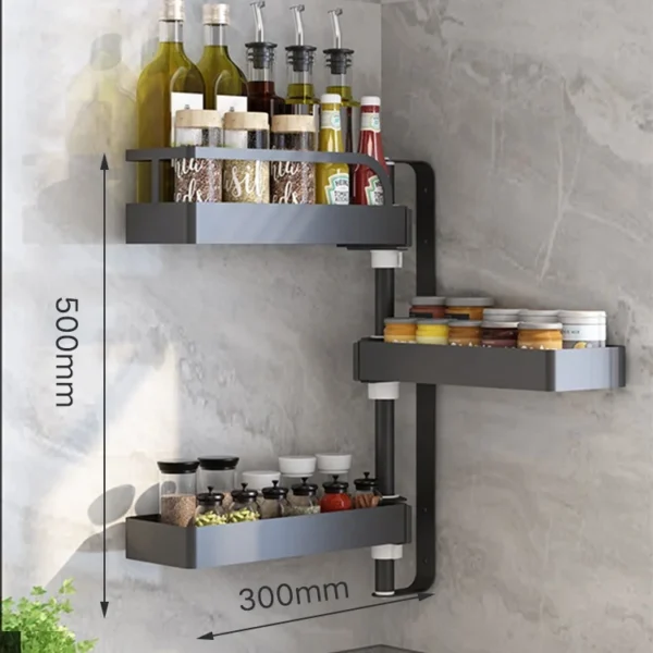 Over Sink Kitchen Rack Black Kitchen Storage stand Wall-mounted Spice Rack Punch-free 360 rotation Kitchen spice Organizer Shelf - Image 3
