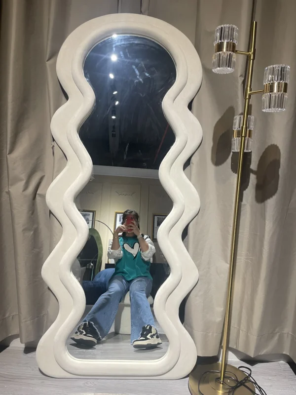 Ins famous Full body decorative fitting room dressing cloakroom household  wall-mounted wave mirror - Image 3